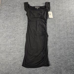 Nicole Miller Collection Black Ruched Bodycon Dress BA0426 Square Neck Small NEW